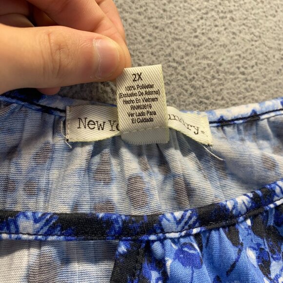 New York Laundry Top Womens Blue Pattern 3/4 Sleeve Stretch Blouse Sz 2X,Preppy - Picture 6 of 9